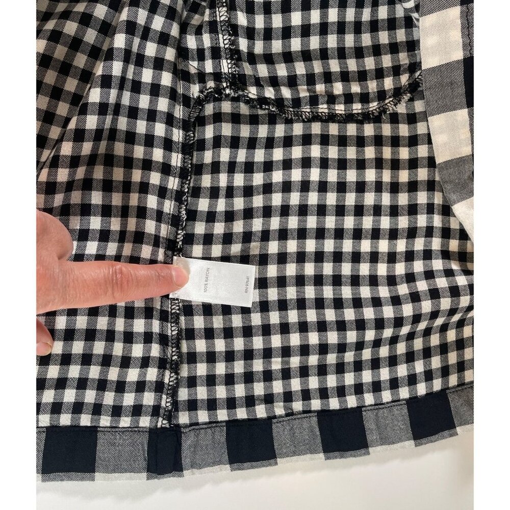 J. Jill Gingham Double Cloth Dress Roll Tab Sleeve Button Back Black & White - Picture 9 of 16